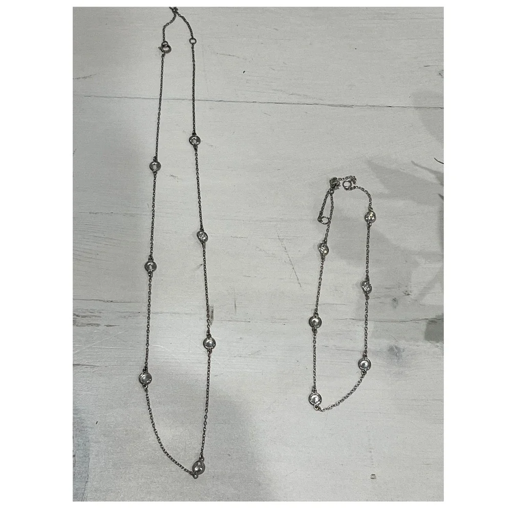 Silver‎ Tone Chain Necklace anklet Set Cubic Zirconia Sparkle with gift bag